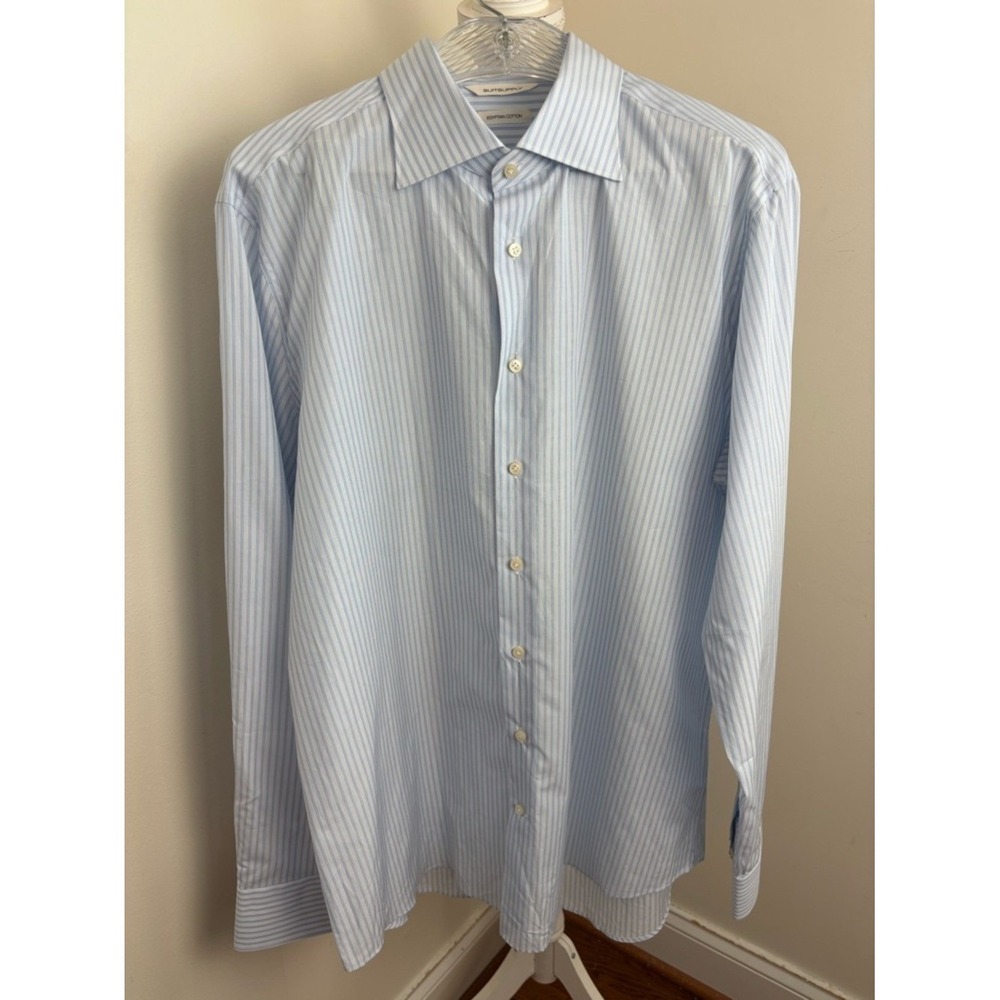 Suitsupply Light Blue Striped Egyptian Cotton Button Down Size neck 18 NWOT